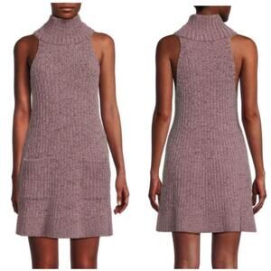 Free People NWT Claude Mini Dress Brandy Wine Combo Size L Rib Knit Turtleneck